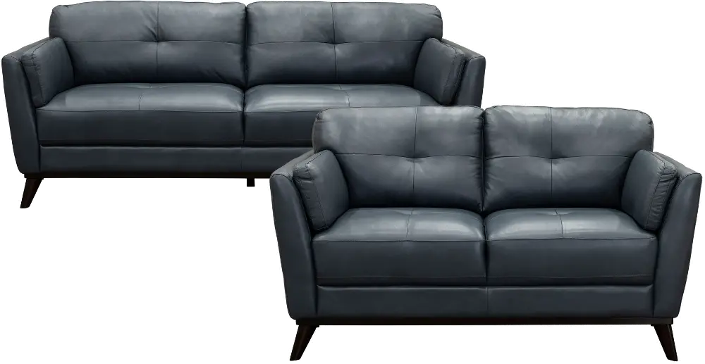 Warsaw Dark Blue Leather 2 Piece Living Room Set-1