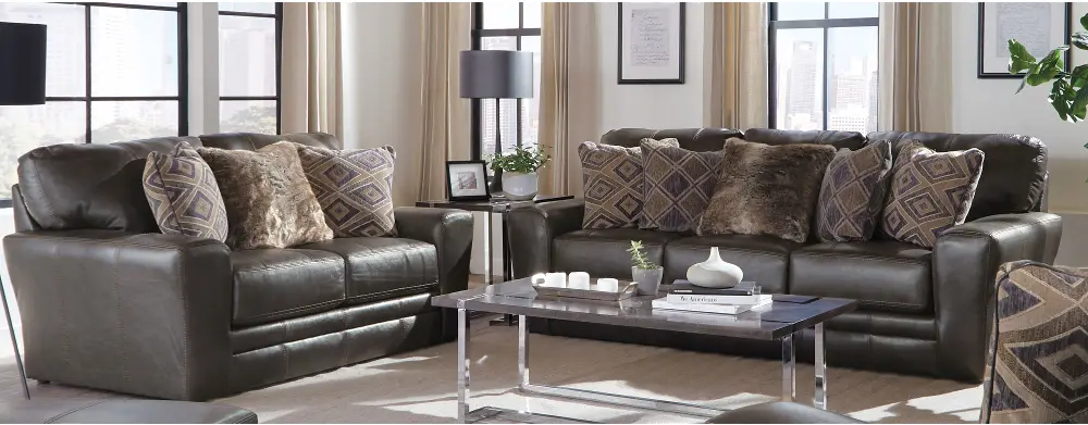2PC/4378/STEEL/SO/LV Classic Steel Gray Leather 2 Piece Living Room Set - Denali-1