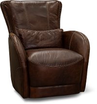 Antique Brown Leather Swivel Chair With Kidney Pillow Pinkerton