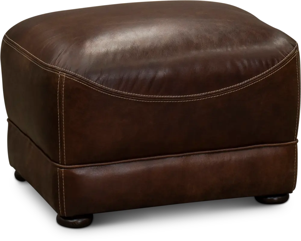 Antique Brown Leather Ottoman - Pinkerton-1