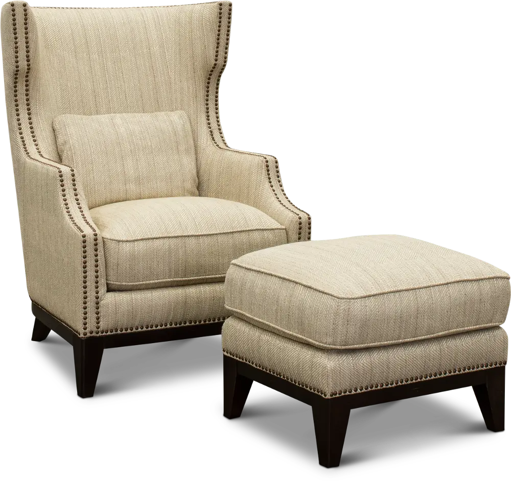 Linen 2 Piece Transitional Accent Chair with Ottoman-1