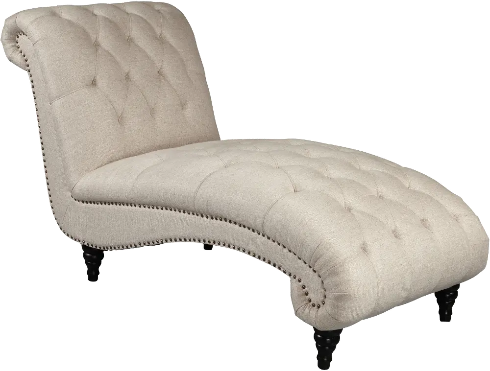 Traditional Cream Linen Tufted Chaise - Tiffany-1
