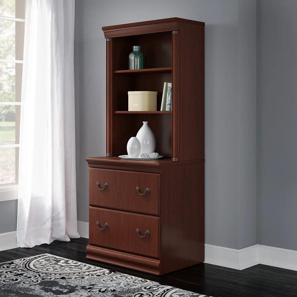 BRM007HC Cherry Brown 2 Drawer Lateral File Cabinet with Hutch - Birmingham Executive-1
