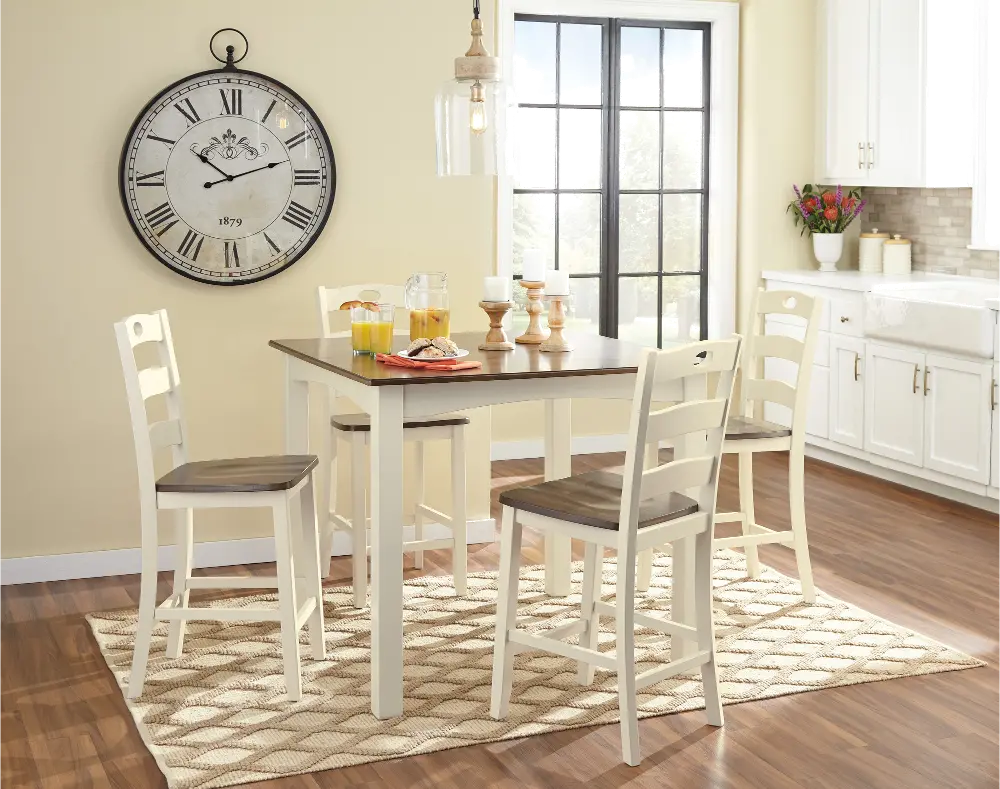 Cream and Brown 5 Piece Counter Height Dining Set - Woodanville-1