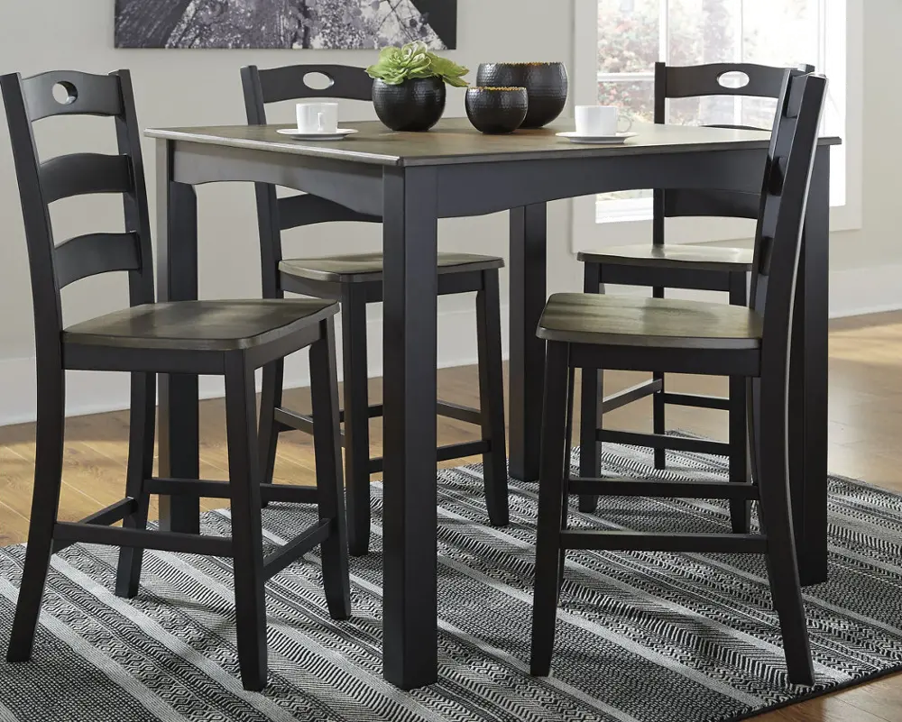 Gray-Brown and Black 5 Piece Counter Height Dining Set - Froshburg-1