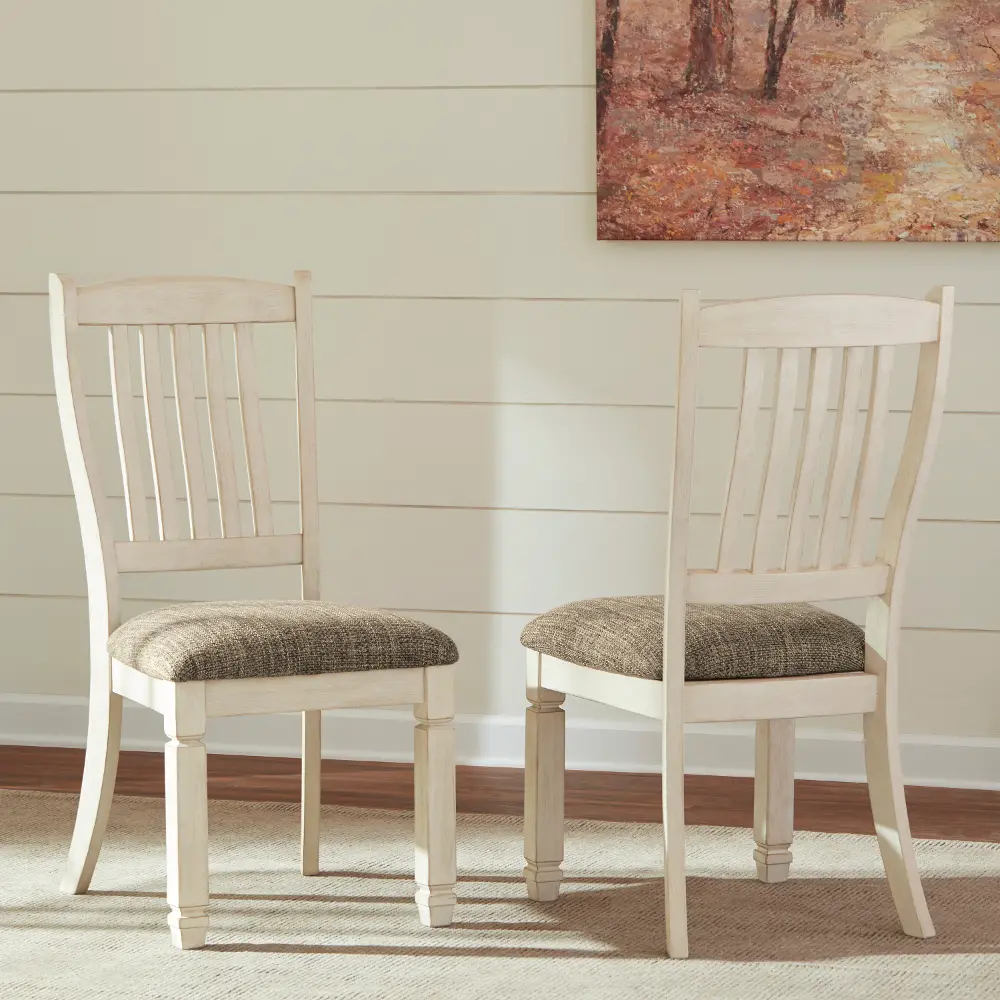 Set of 2 Antique White Upholstered Dining Chairs - Bolanburg-1