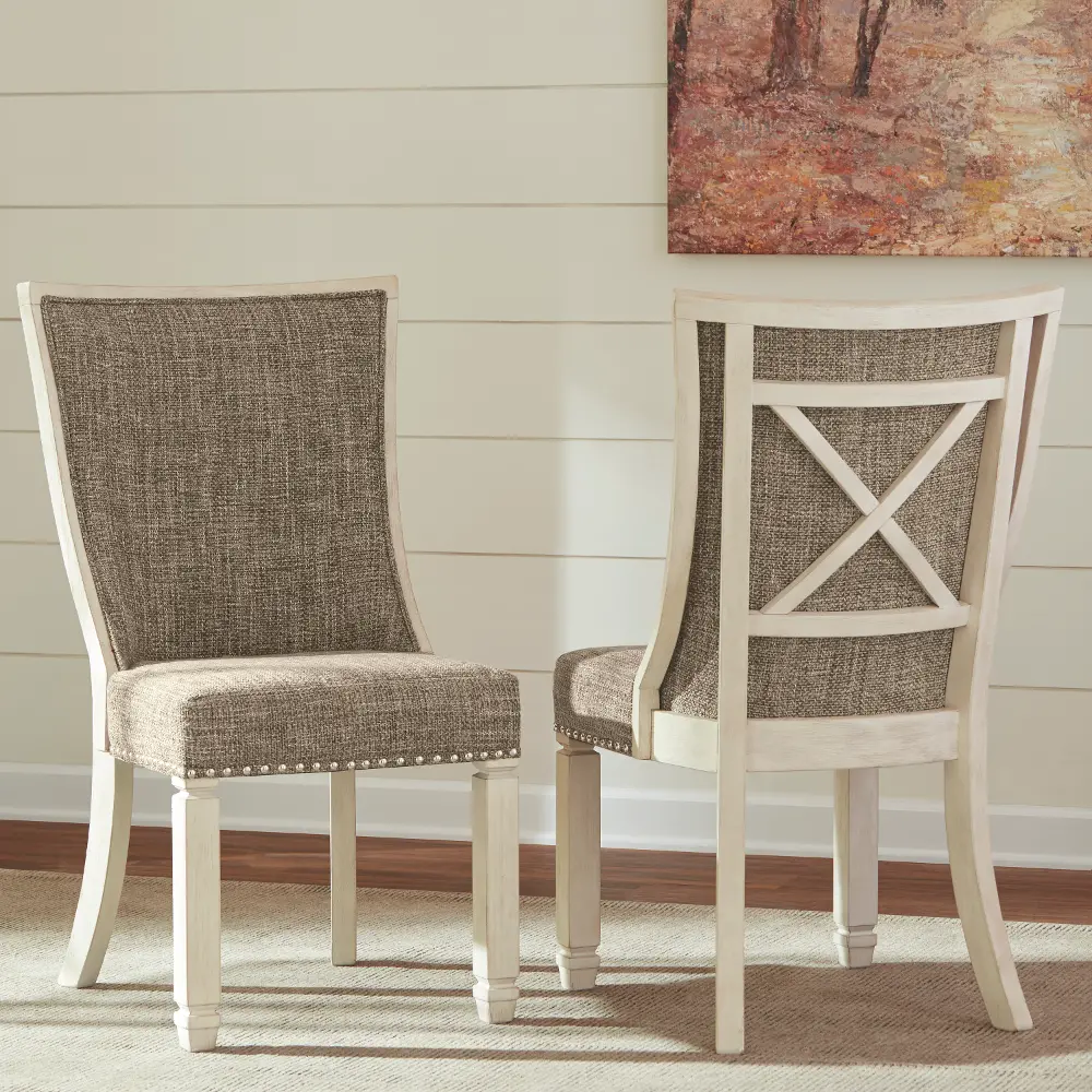 Set of 2 Antique White Upholstered Dining Chairs - Bolanburg-1