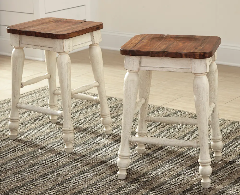 Set of 2 Casual Antique White Counter Height Stools - Marsilona-1