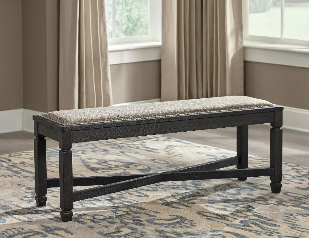 Casual Gray-Brown and Black Upholstered Dining Bench - Tyler Creek-1