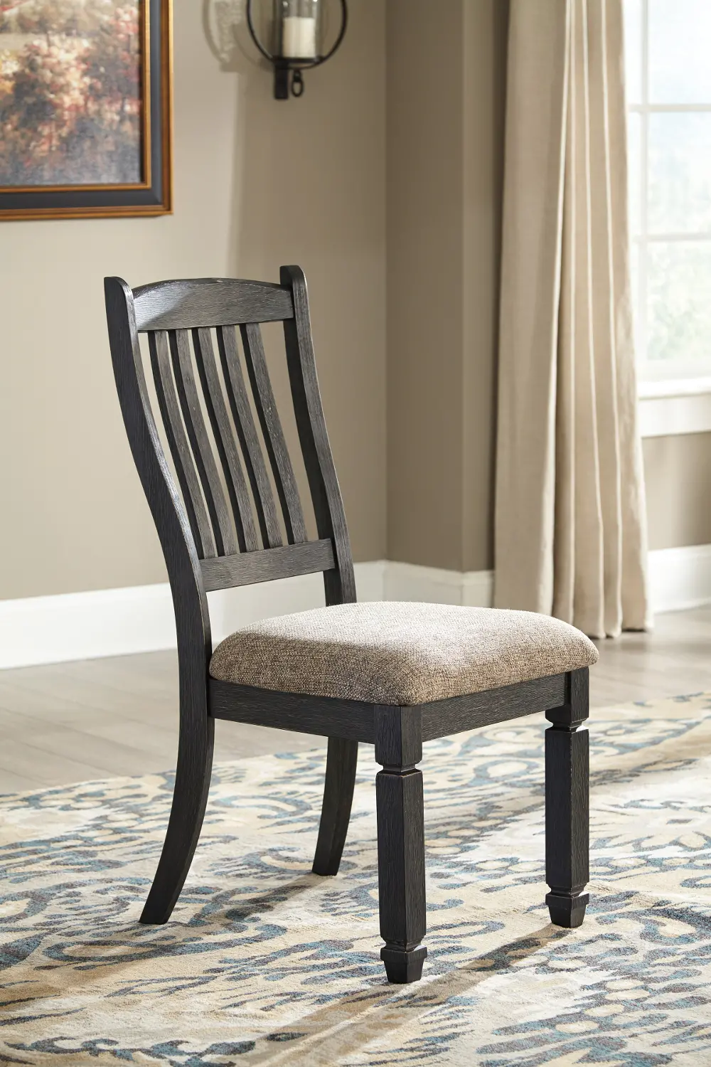 Set of 2 Gray-Brown and Black Upholstered Dining Chairs - Tyler Creek-1