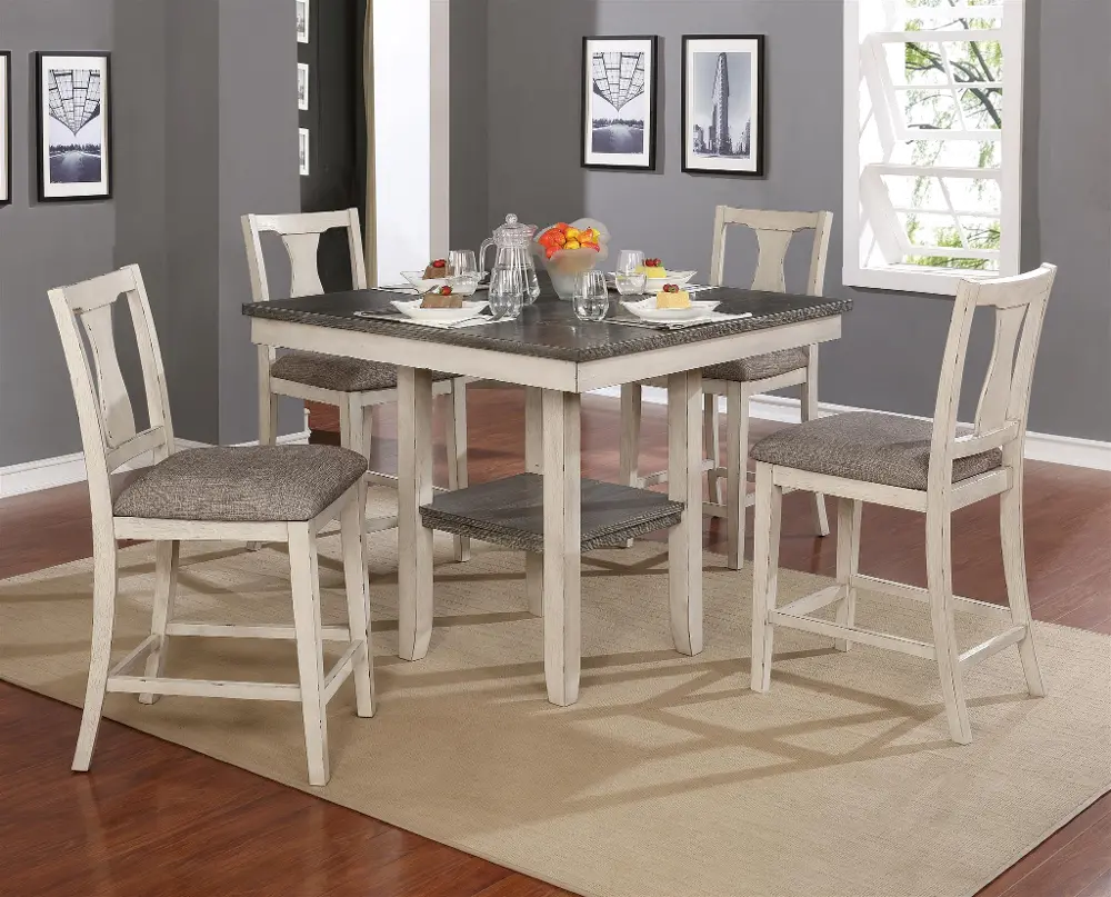 White and Gray 5 Piece Counter Height Dining Set - Ann-1