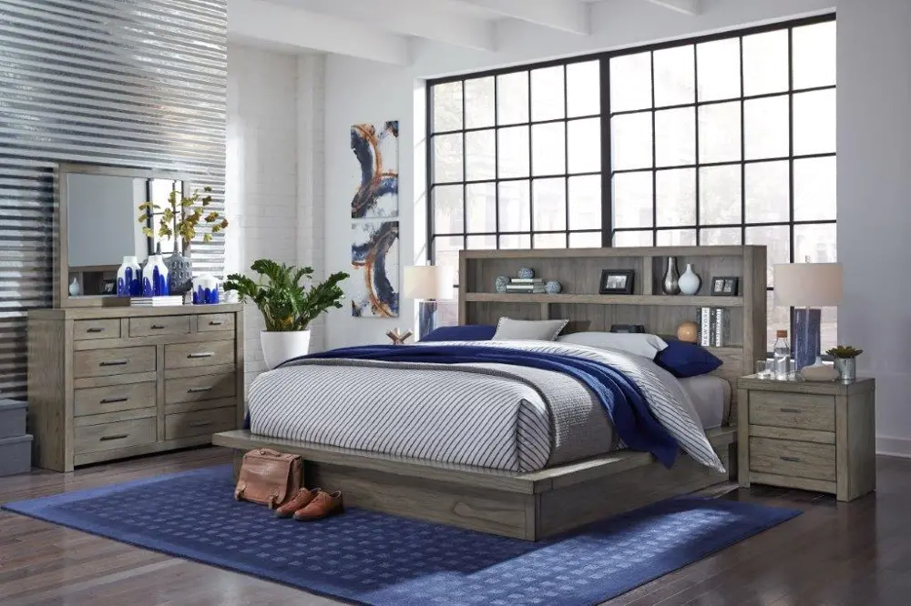 Modern Loft Brownstone Gray 4 Piece Queen Bedroom Set-1