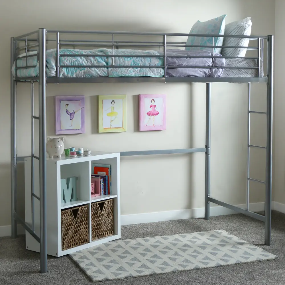 BTOLSL Premium Silver Metal Twin Loft Bed - Walker Edison-1