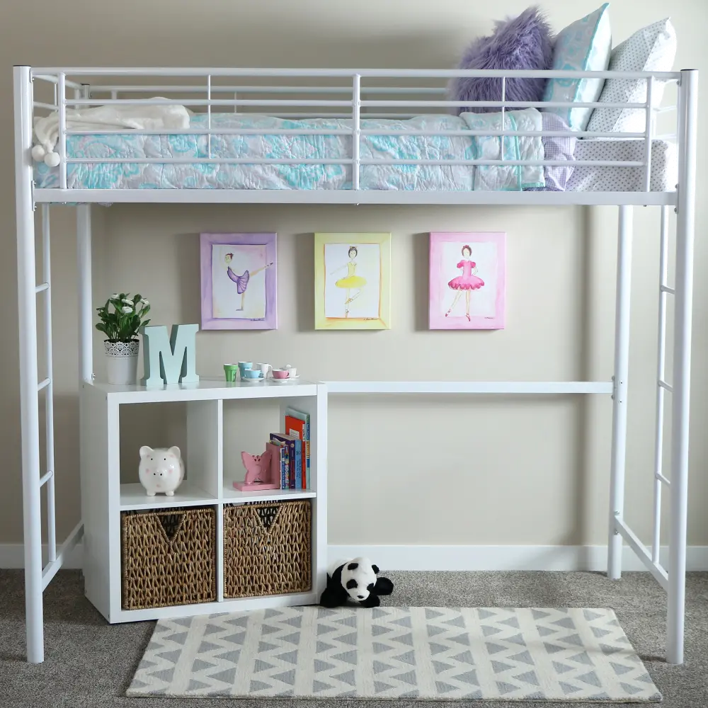 BTOLWH Premium White Metal Twin Loft Bed - Walker Edison-1