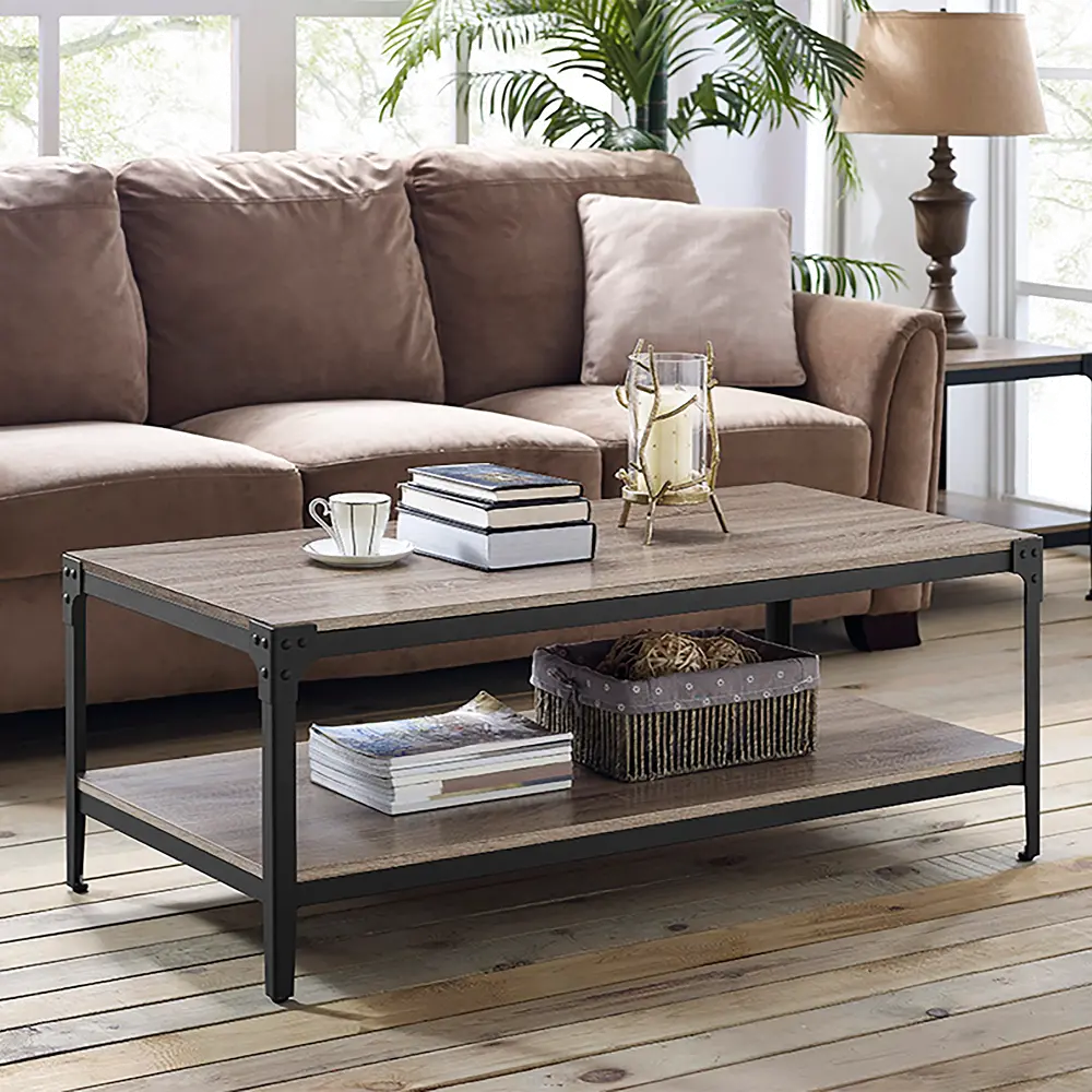 C46AICTAG Angle Iron Rustic Wood Coffee Table - Driftwood-1