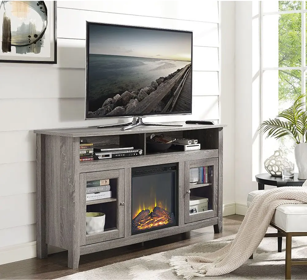 W58FP18HBAG 58 Inch Driftwood Brown Highboy Fireplace TV Stand - Walker Edison-1
