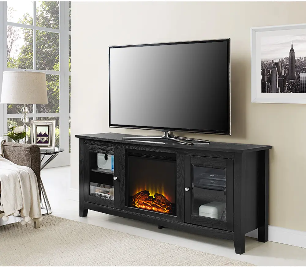 W58FP4DWBL 58 Inch Transitional Black Fireplace TV Stand-1
