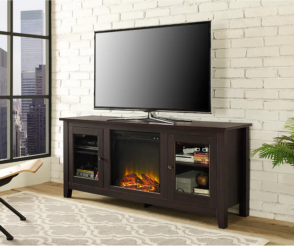 W58FP4DWES 58 Inch Transitional Dark Brown Fireplace TV Stand-1