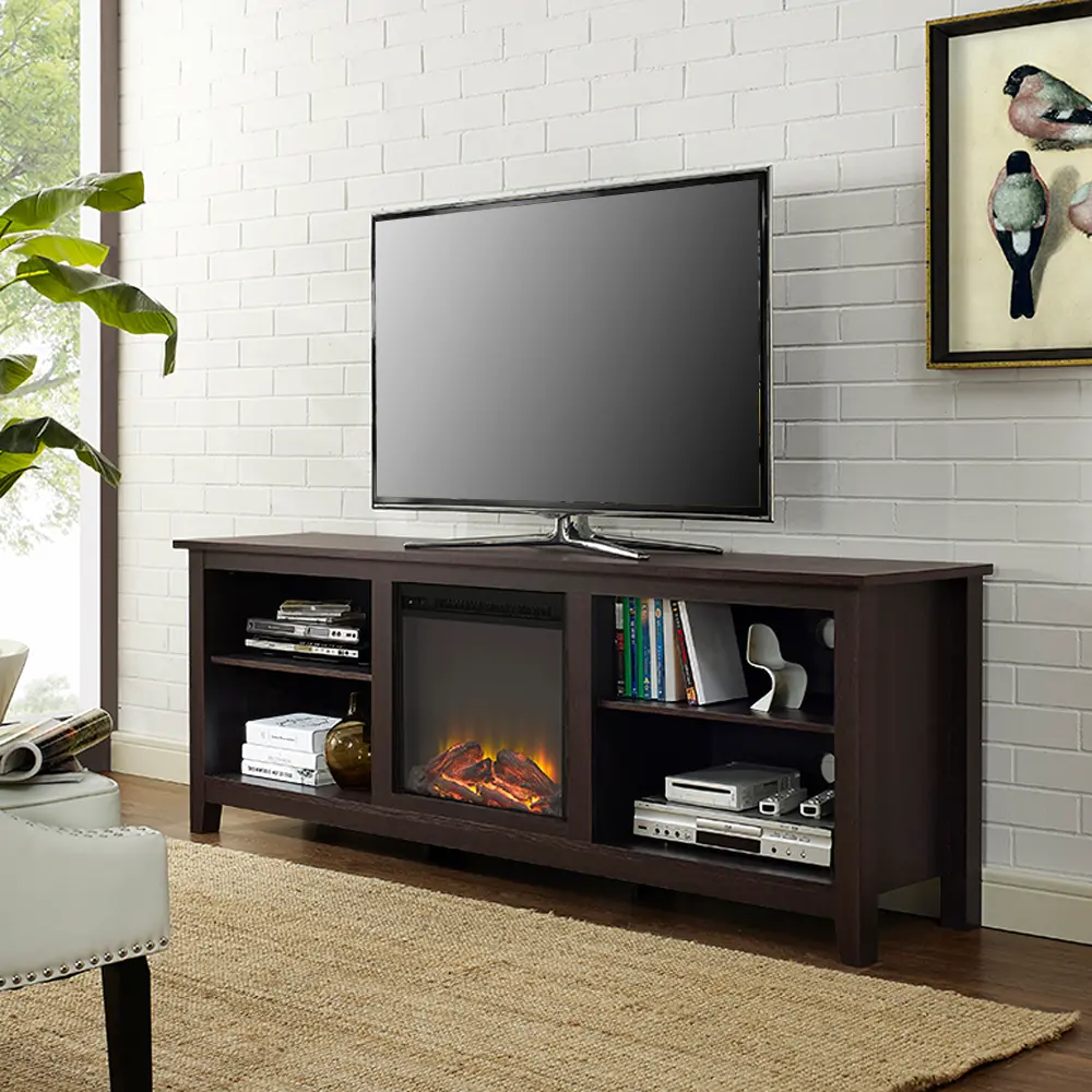 W70FP18ES Wood Espresso Brown 70 Inch Fireplace TV Stand-1