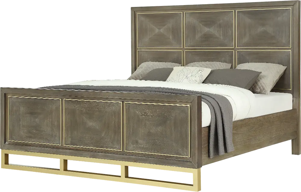 Modern Walnut and Brass Queen Bed - Tango-1