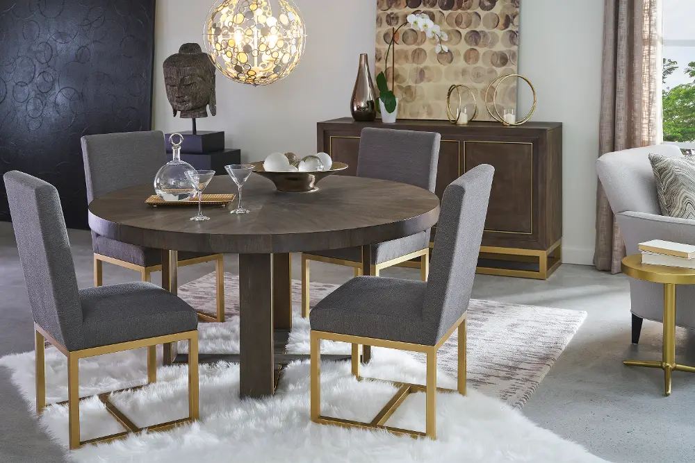 Contemporary Gray and Champagne Round 5 Piece Dining Set - Tango-1