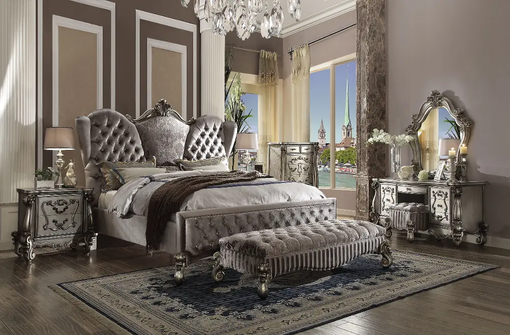 Traditional Platinum 4 Piece California King Bedroom Set - Versailles-1