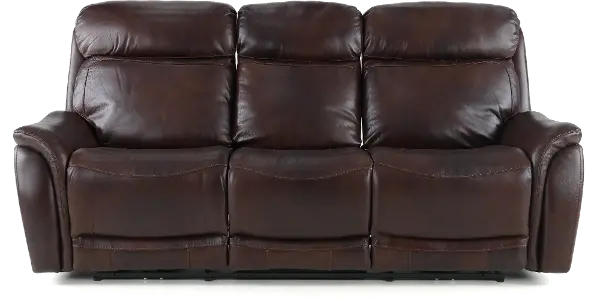 Happy Brown Leather Match Dual, Leather Dual Power Reclining Sofa