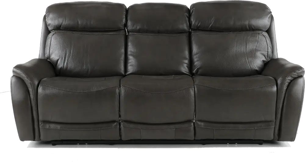 Happy Happy Gray Leather-Match Dual Power Reclining Sofa-1