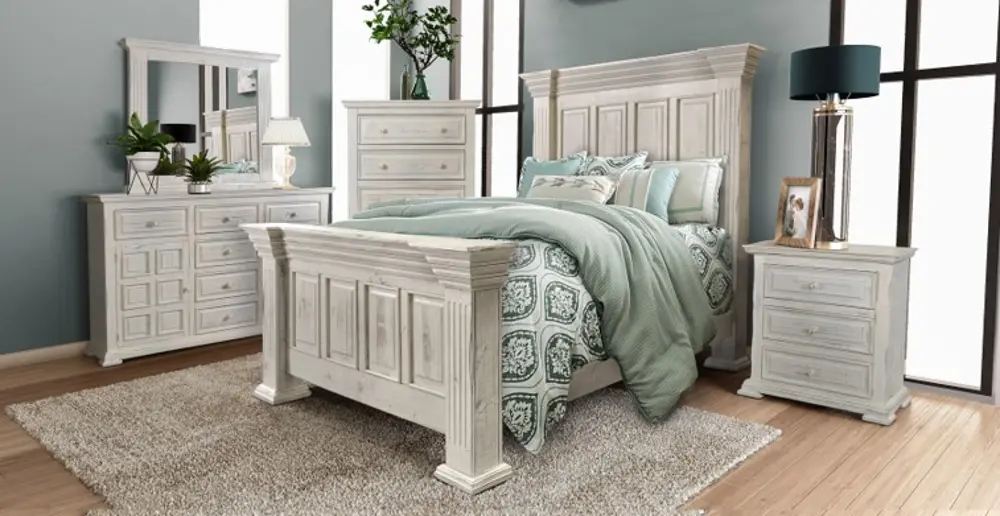 Rustic White 4 Piece King Bedroom Set - Marquis-1