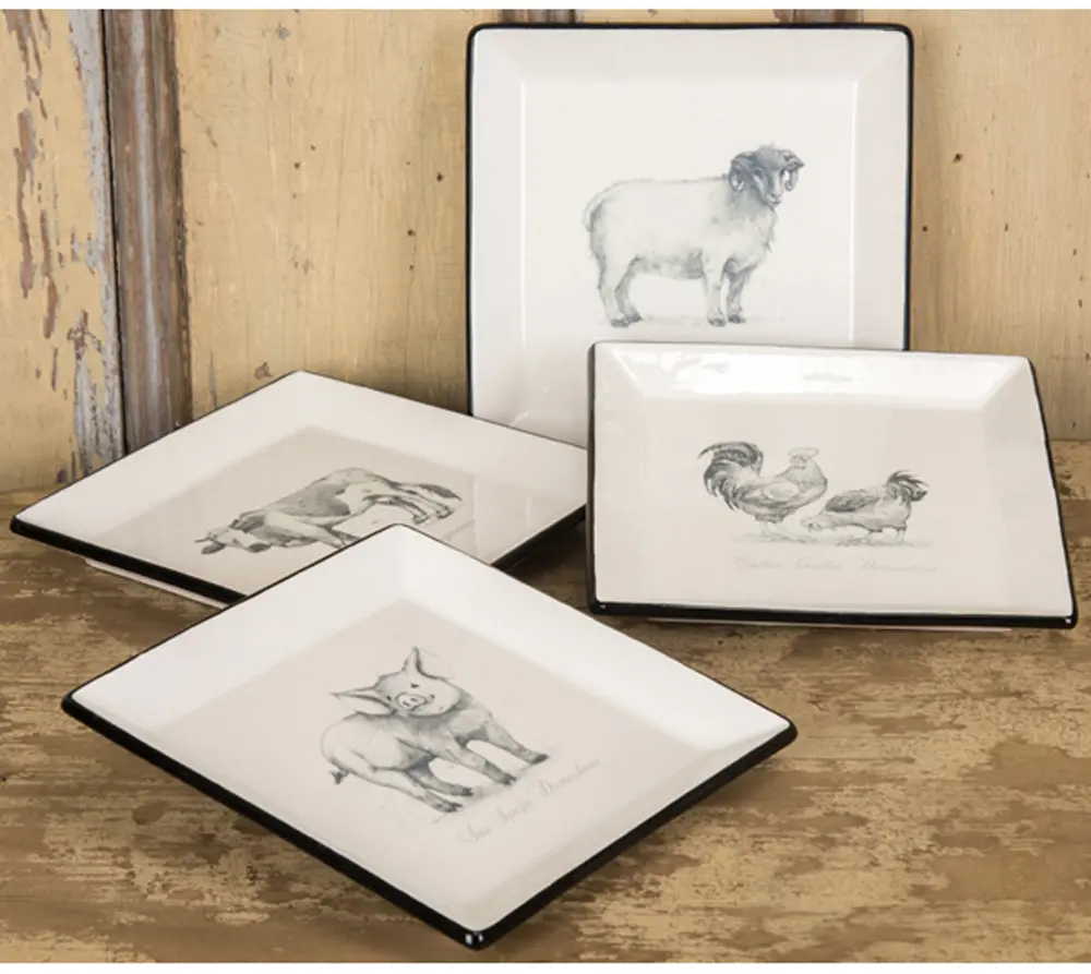 Assorted Square Dolomite Plate With Farm Animal Decal-1