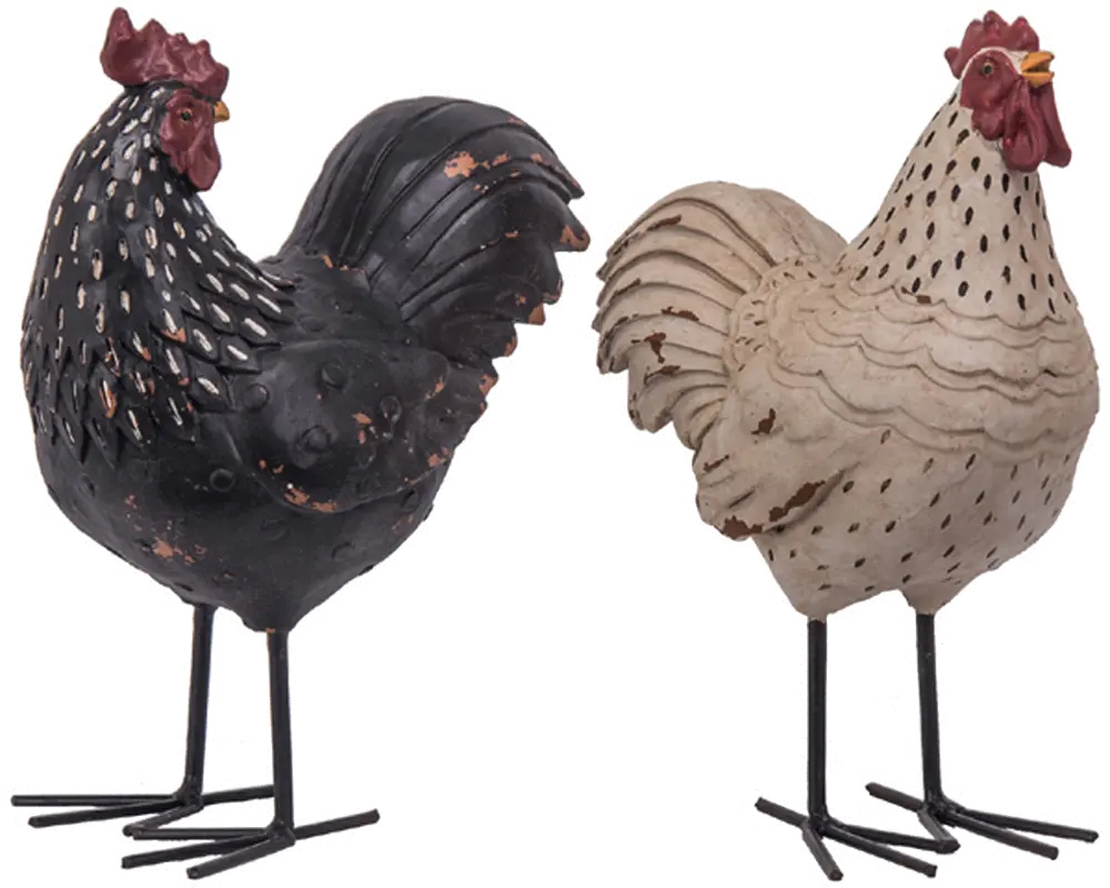 Assorted Polystone Rooster or Hen with Wire Legs-1