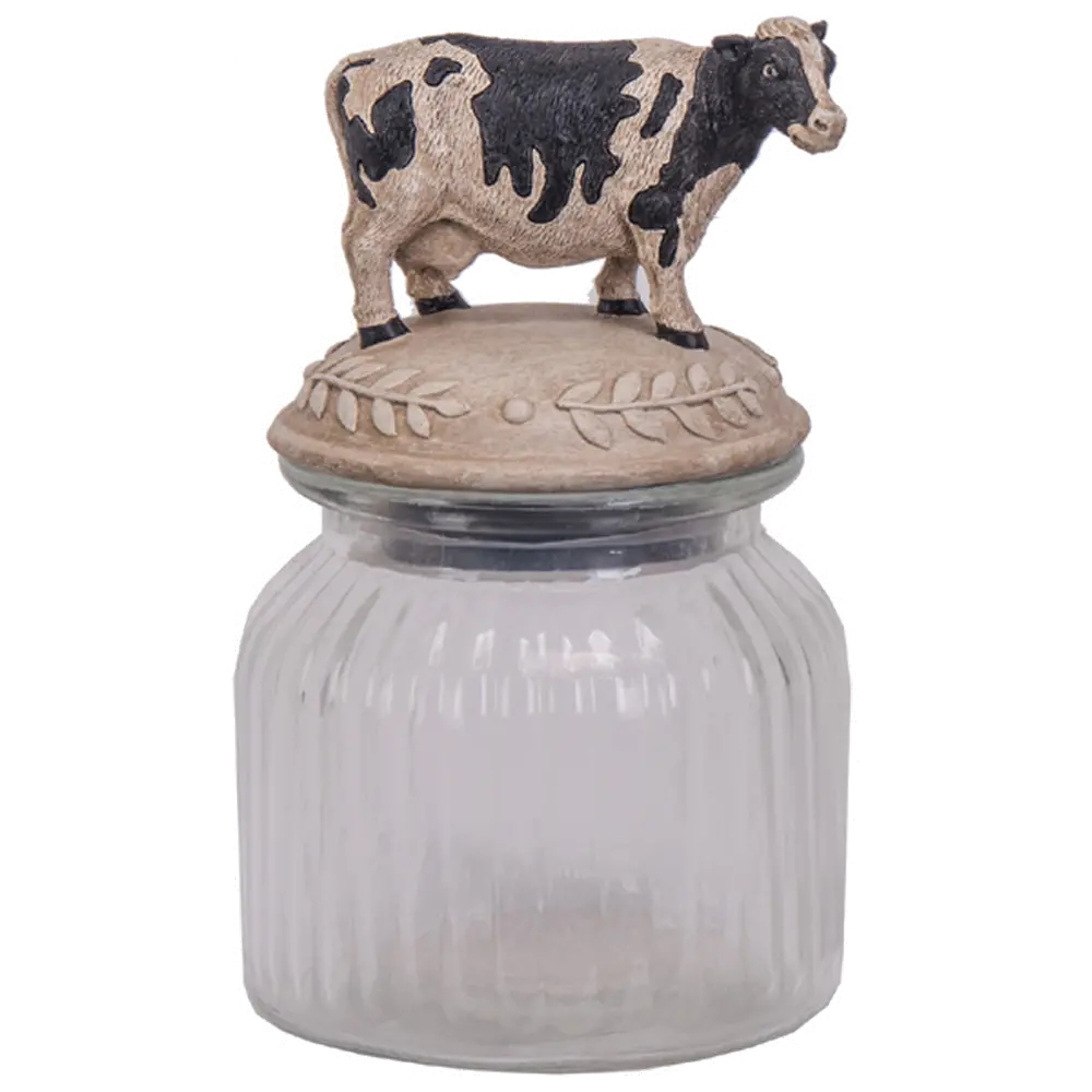 Glass Jar with Polystone Cow on Lid-1
