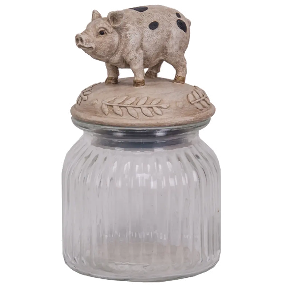 Glass Jar with Polystone Pig on Lid-1