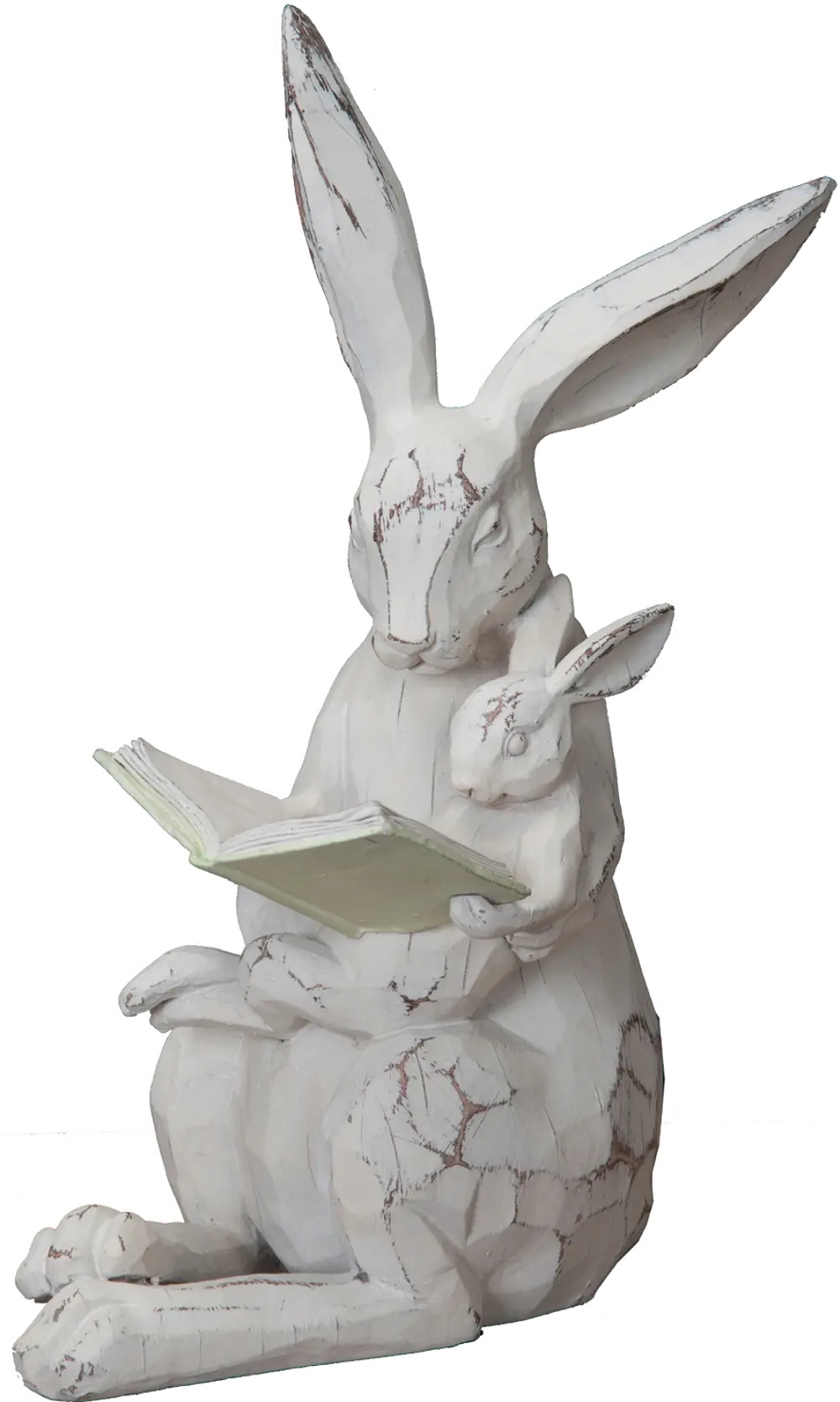 Long Ear Resin Bunny Reading to Baby Bunny Sculpture-1