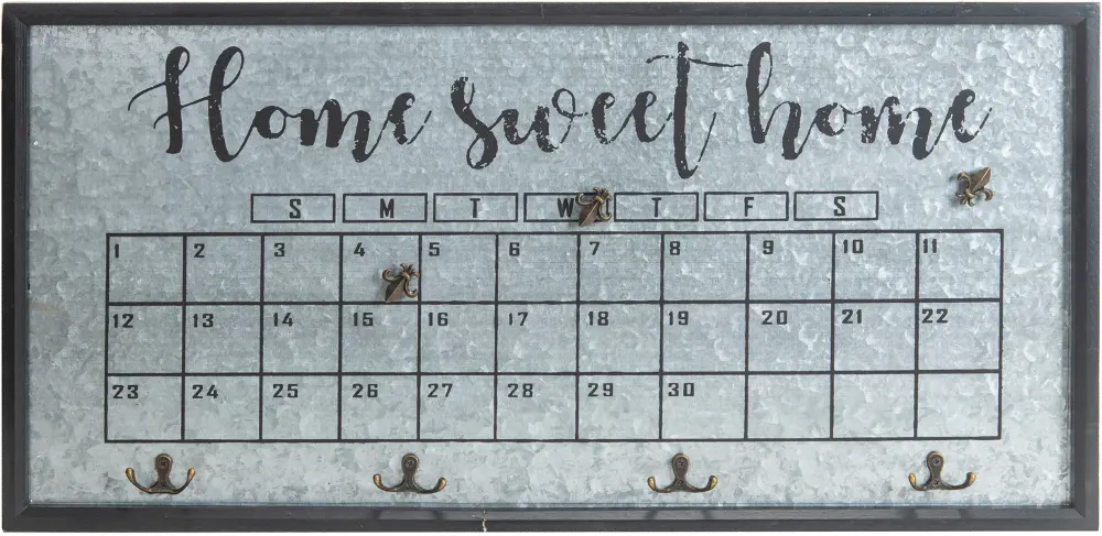 Home Sweet Home Wood and Metal Calendar with Hooks-1