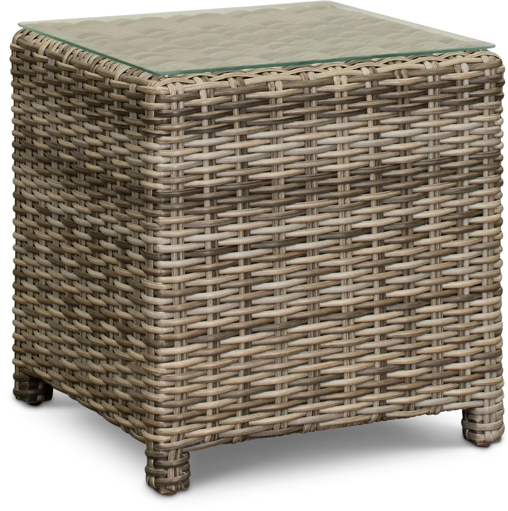 Wicker Patio End Table with Glass Top - Cenacle-1