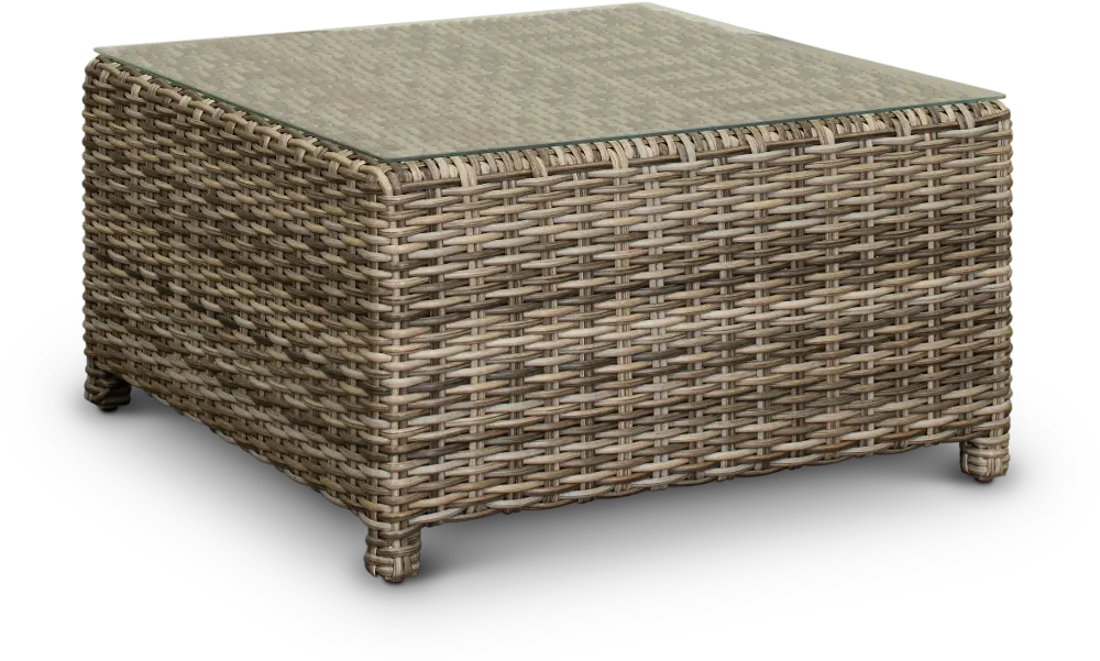 Wicker Coffee Table with Glass Top - Cenacle-1