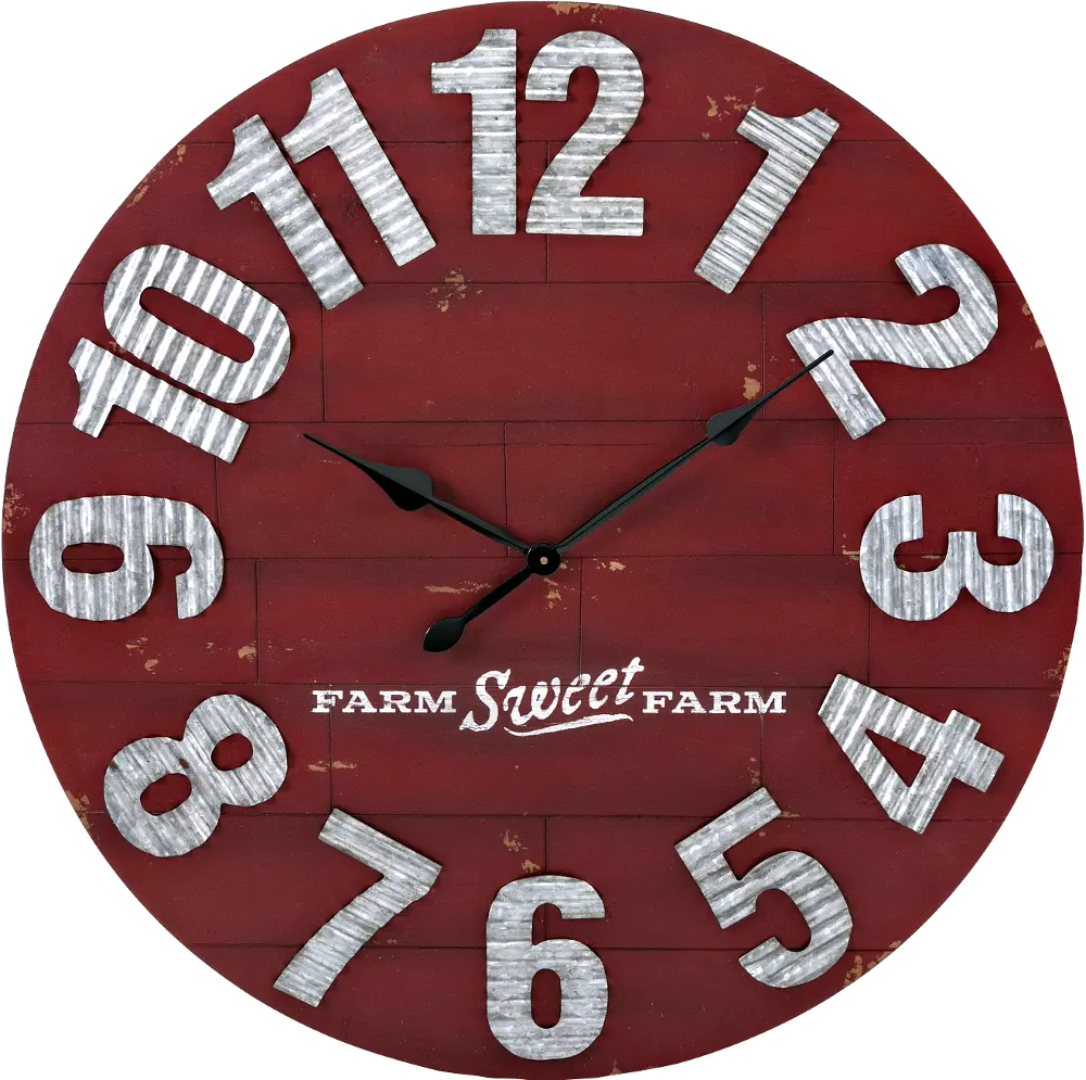 36 Inch Distressed Red Wall Clock with Metal Numerals-1