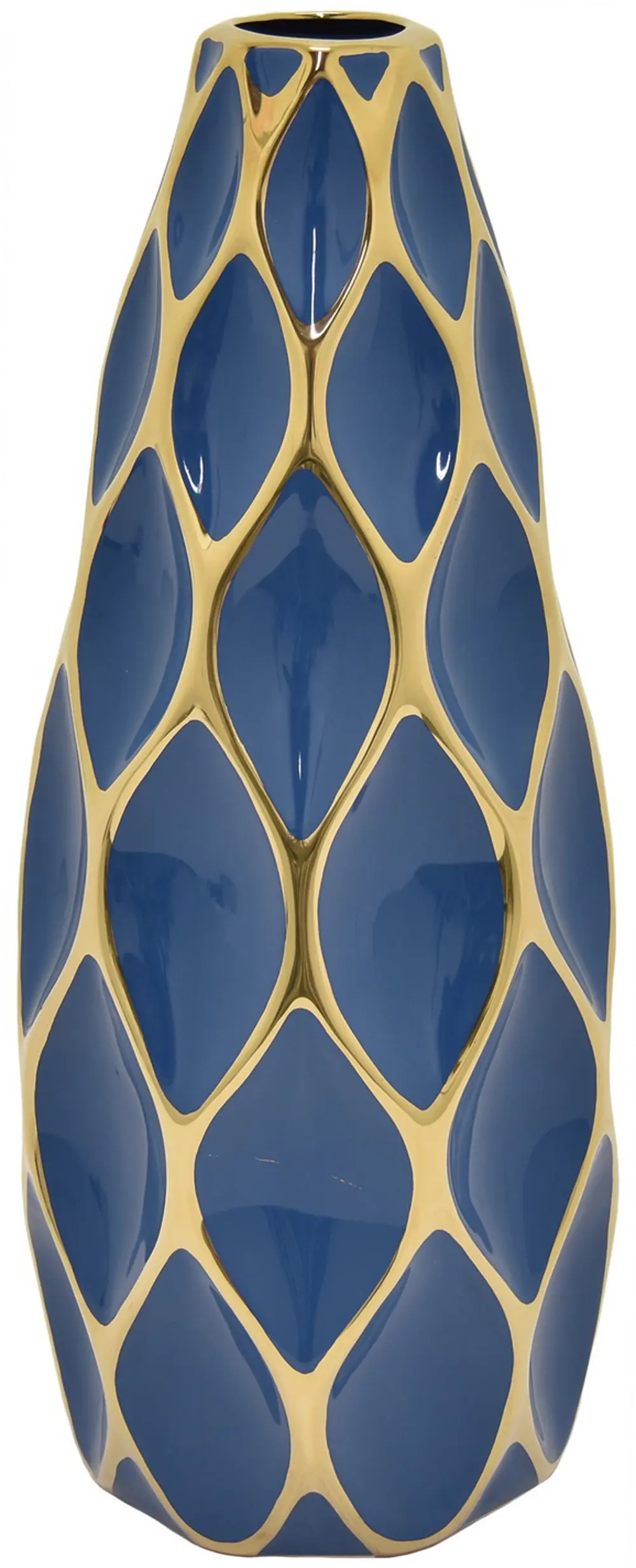 19 Inch Blue Porcelain Vase with Gold Detailing-1