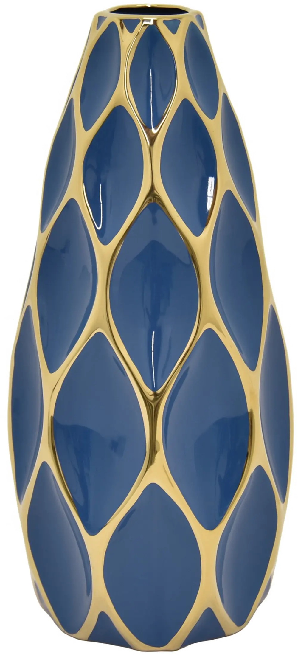 15 Inch Blue Porcelain Vase with Gold Detailing-1