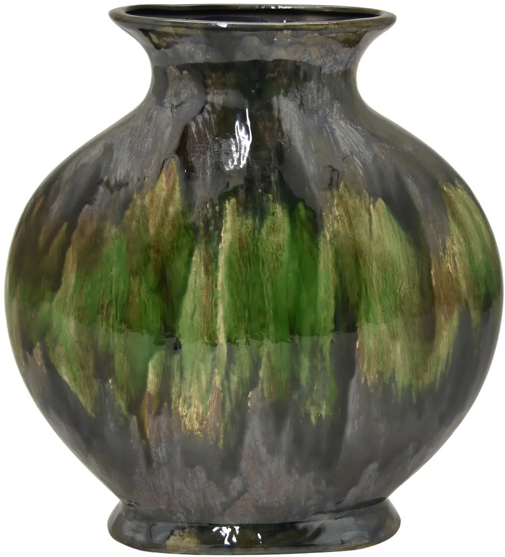12 Inch Green and Charcoal Ceramic Vase-1