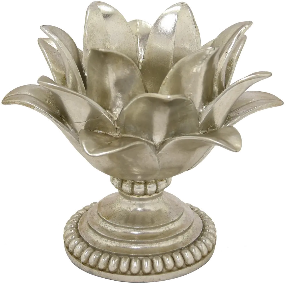 7 Inch Silver-Champagne Lotus Flower Votive Candle Holder-1
