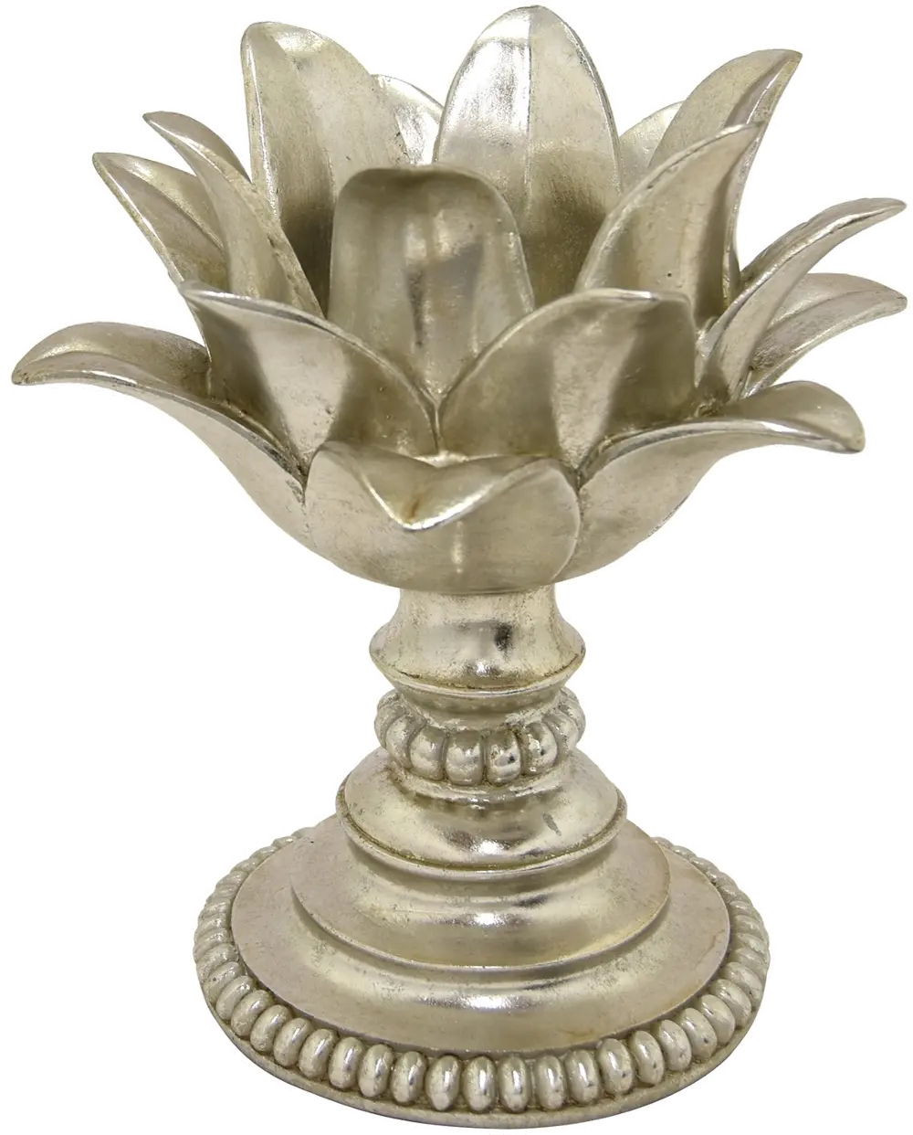 10 Inch Silver-Champagne Lotus Flower Votive Candle Holder-1