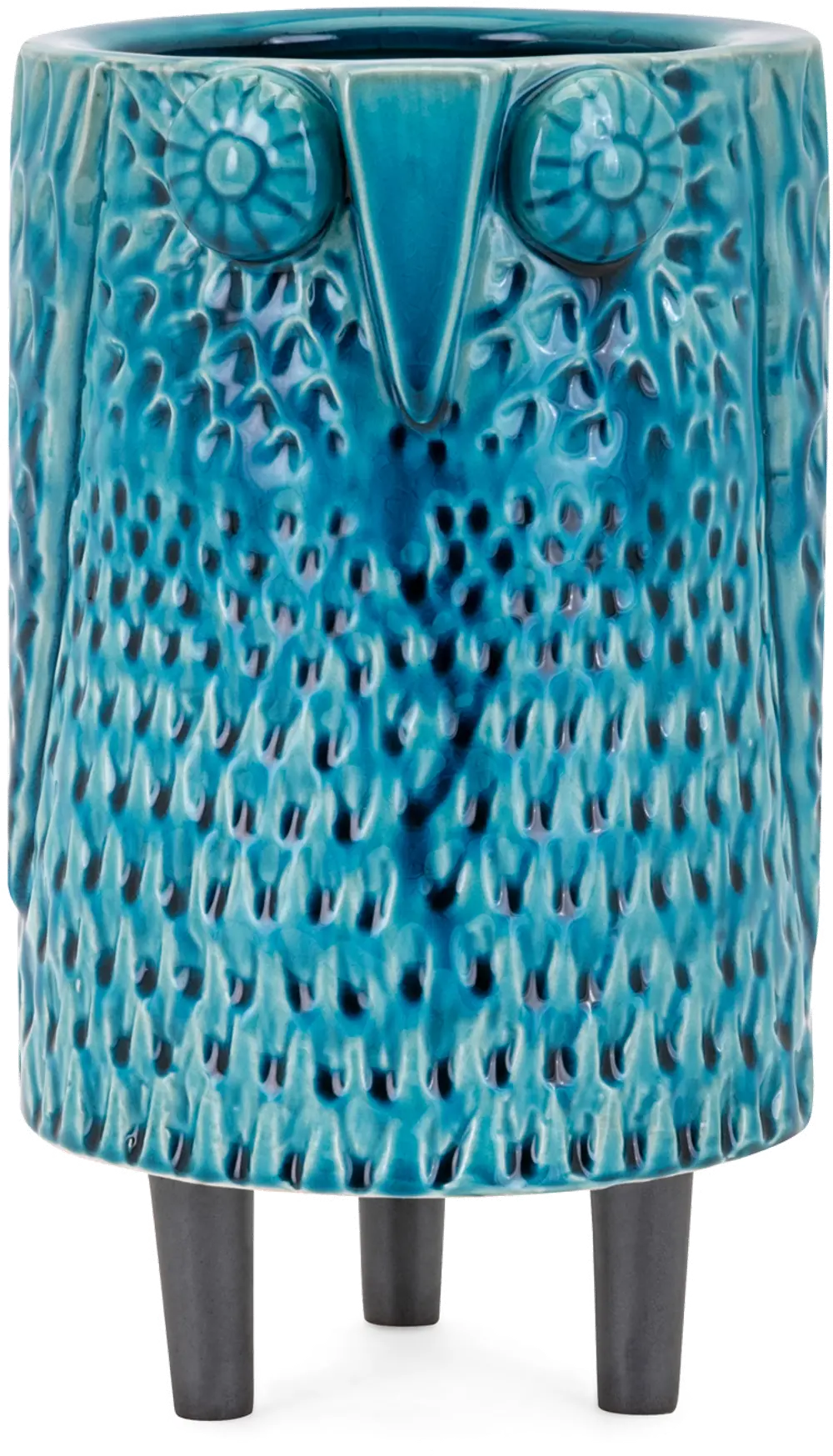 10 Inch Blue Ceramic Owl Vase-1