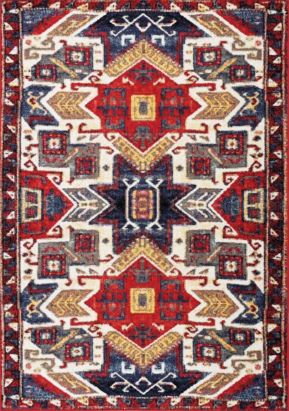 8 x 11 Large Ikat Red, Blue and Cream Area Rug - Saffron-1