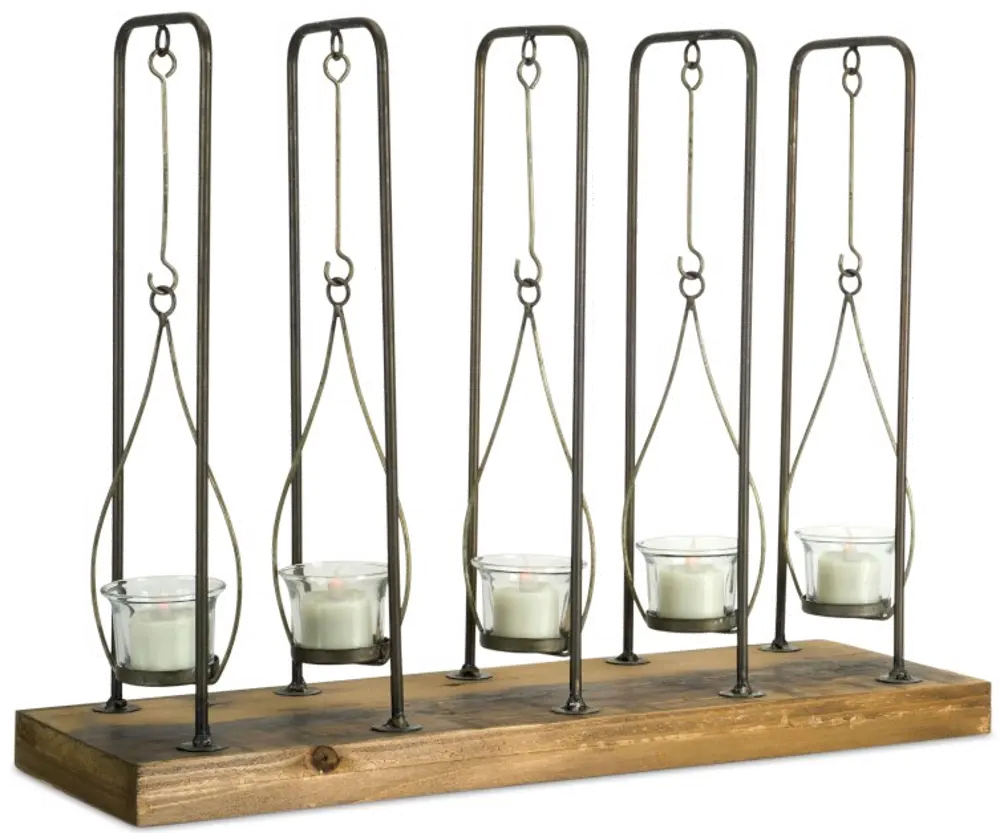 Industrial Wood, Metal and Glass Votive Holder-1