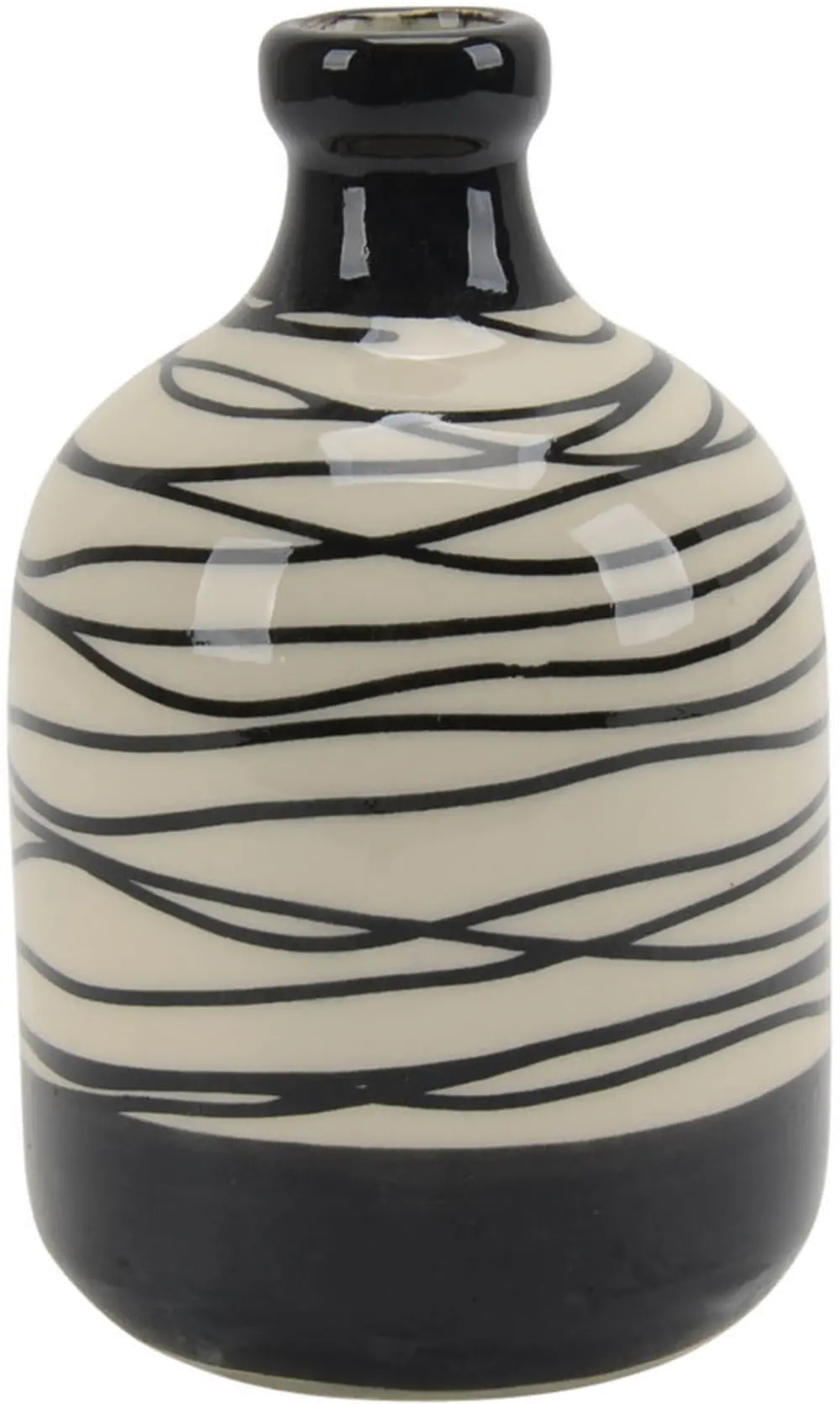 6 Inch Black and White Swirl Ceramic Vase-1