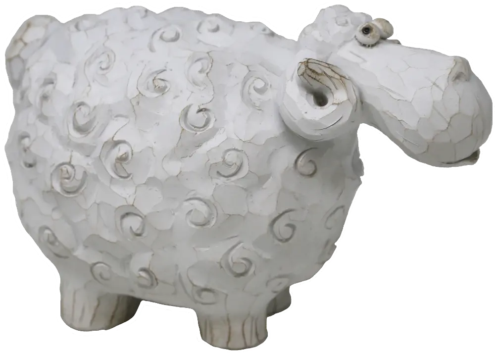 Distressed White Carved Sheep Sculpture-1