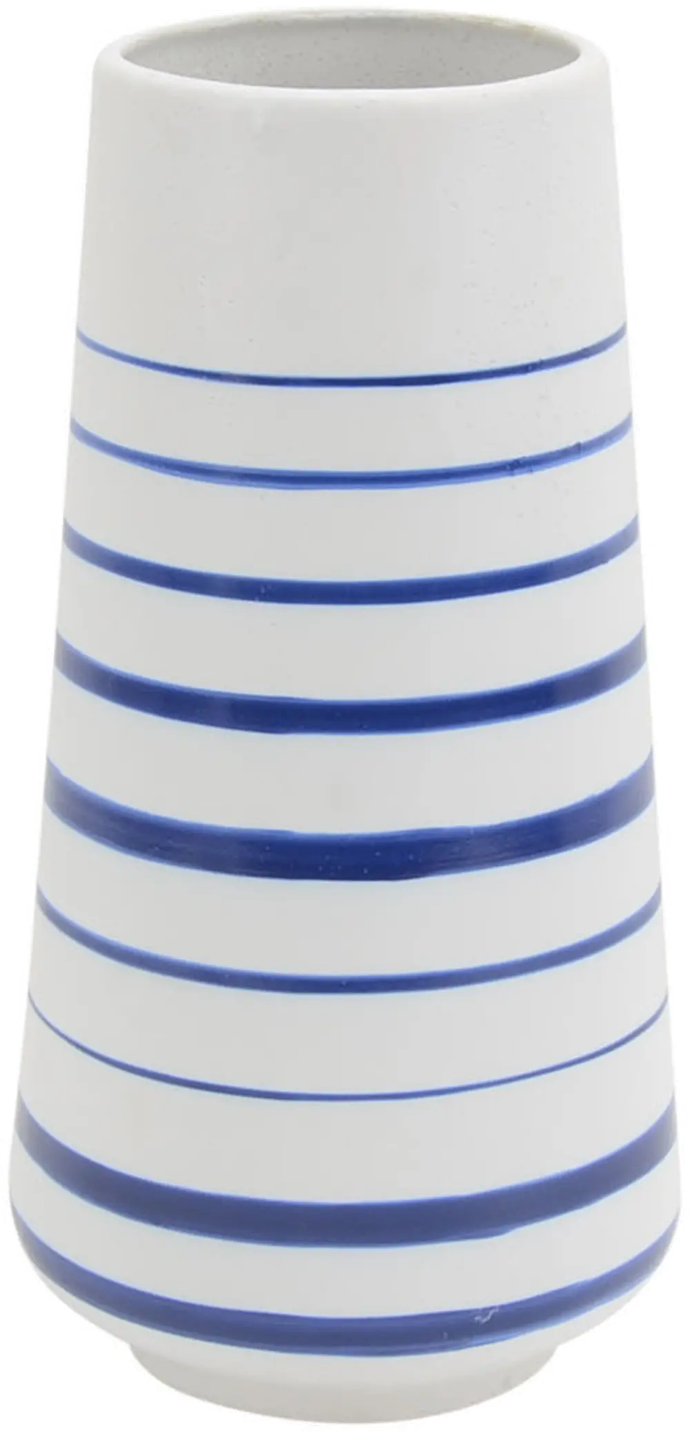12 Inch White Ceramic Vase With Blue Stripes-1