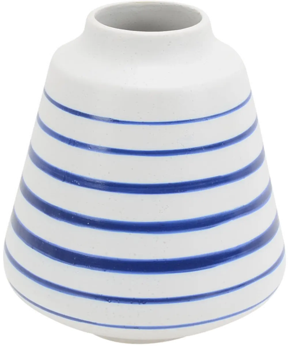6 Inch White Vase With Blue Stripes-1